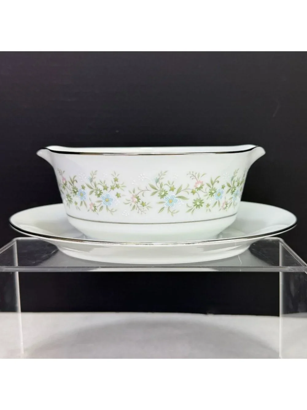 Vintage Noritake Savannah 2 Cup Gravy Boat with Attached Underplate